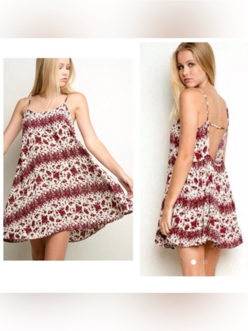 Brandy Melville Jada Floral Print cream red Tiered Baby Doll Summer flowy Dress